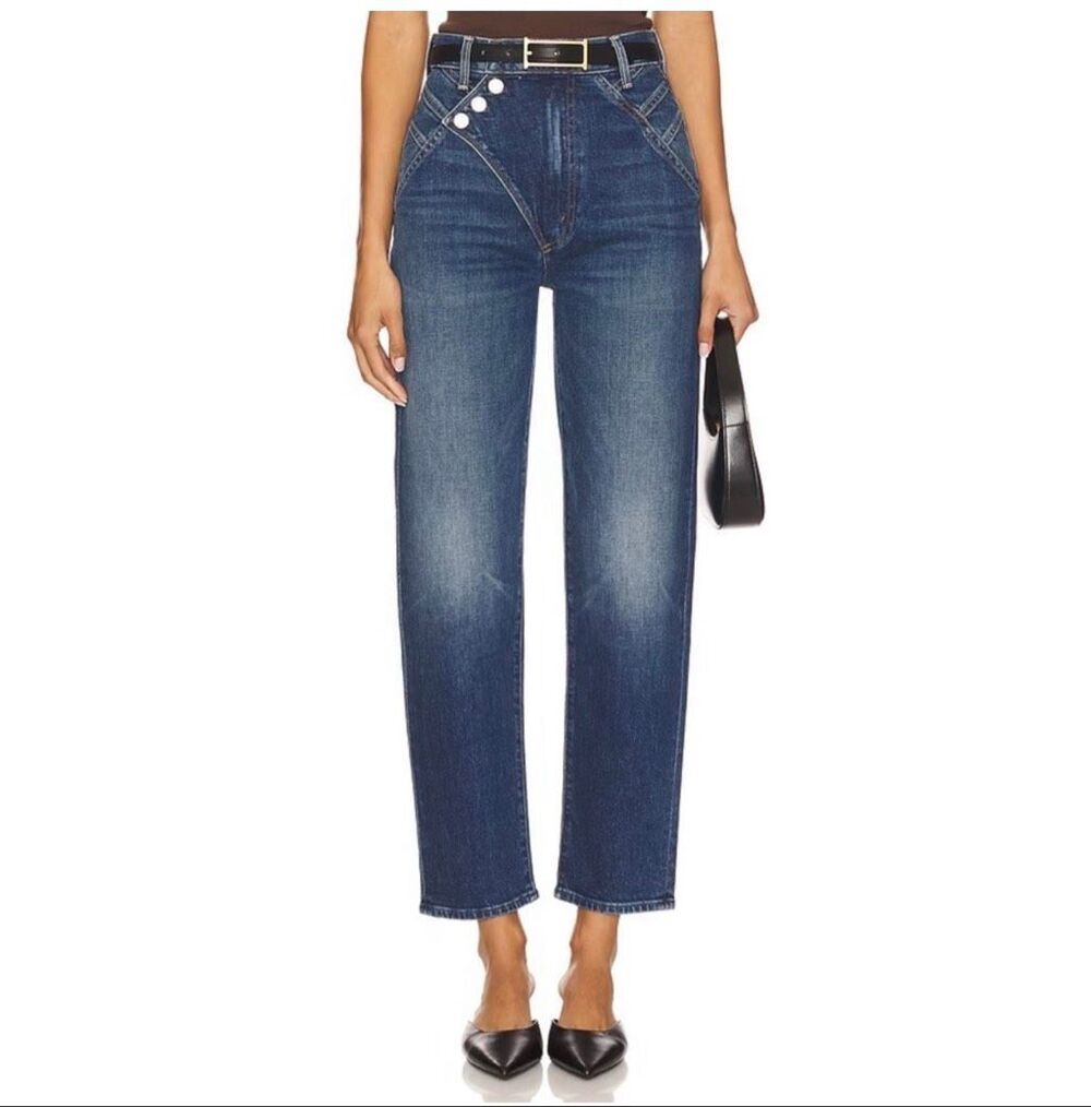 Mother Right Away Tune Up Hover Medium Blue Straight Leg Jeans Size 31